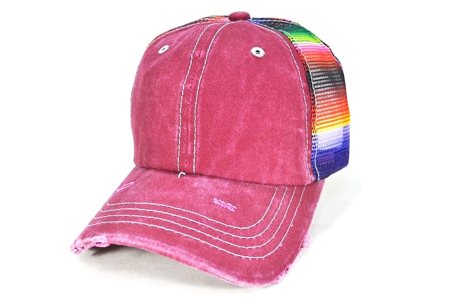 026-PIGMENT CAP WITH SERAPE PRINTED MESH VELCRO(BURGUNDY)